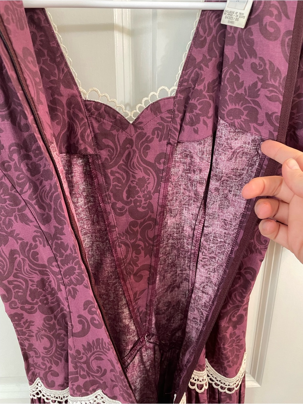 Vintage 80s Jessica McClintock Gunne Sax Cotton Prairie Dress 7/8 Burgundy Lace - Picture 15 of 15